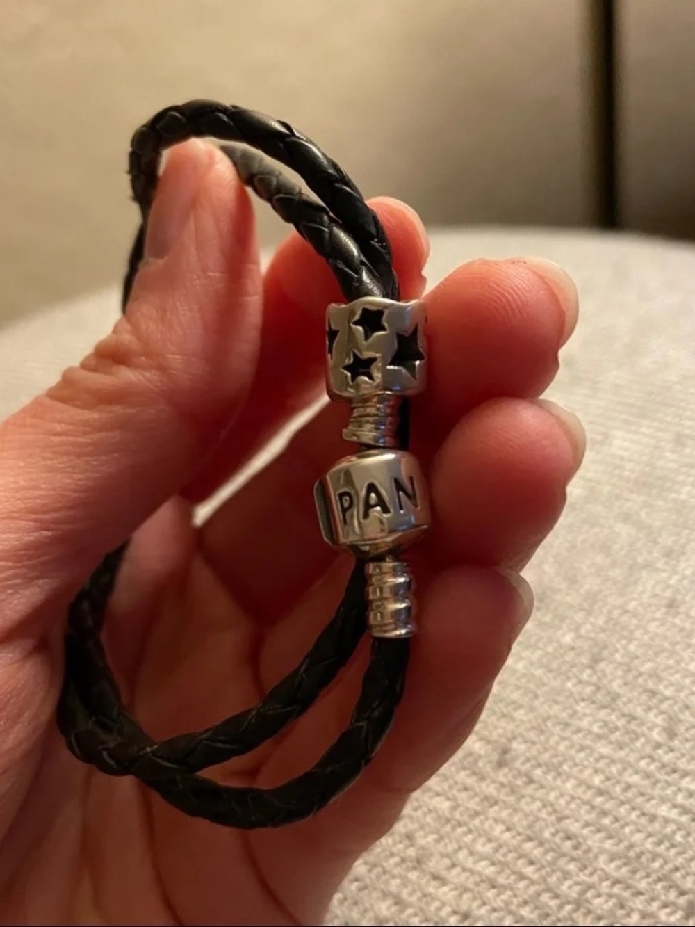 Pandora Black Leather Double Wrap Bracelet 14.5 & Seeing Stars Charm - Excellent - Picture 3 of 3